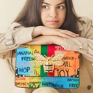 Graffiti Art, Set of 2 Multi Color Vegan Leather Crossbody Bag w/Wallet